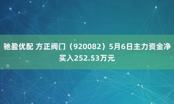 驰盈优配 方正阀门（920082）5月6日主力资金净买入252.53万元