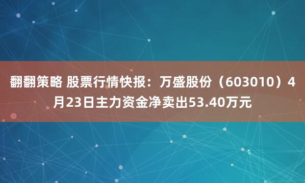 翻翻策略 股票行情快报：万盛股份（603010）4月23日主力资金净卖出53.40万元